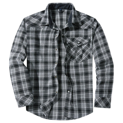Heren Geruit Overhemd – Warm Casual Overhemd Heren Met Drukknopen
