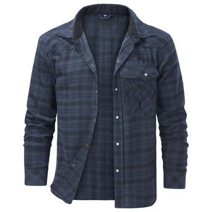 Heren Geruit Overhemd – Warm Casual Overhemd Heren Met Drukknopen