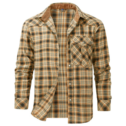 Heren Geruit Overhemd – Warm Casual Overhemd Heren Met Drukknopen