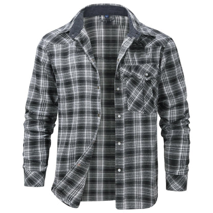 Heren Geruit Overhemd – Warm Casual Overhemd Heren Met Drukknopen