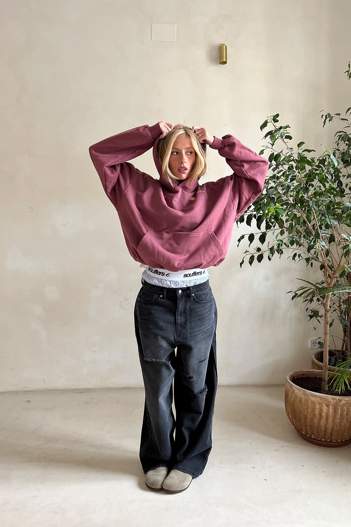 Dames Oversized Hoodie met Capuchon en Rugprint - Sweater met Koord