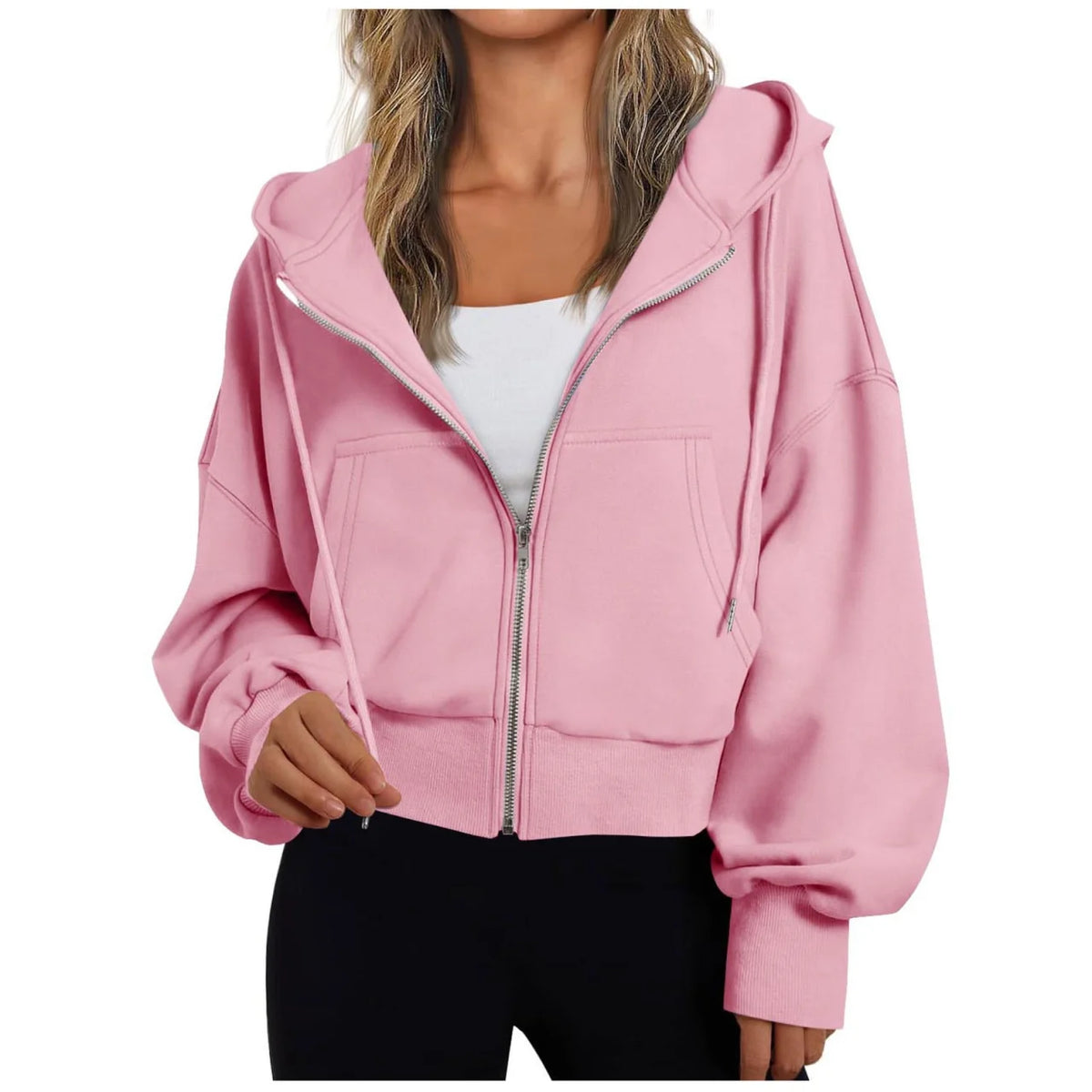 Dames Cropped Hoodie met Rits en Capuchon - Oversized Sweatvest met Steekzakken