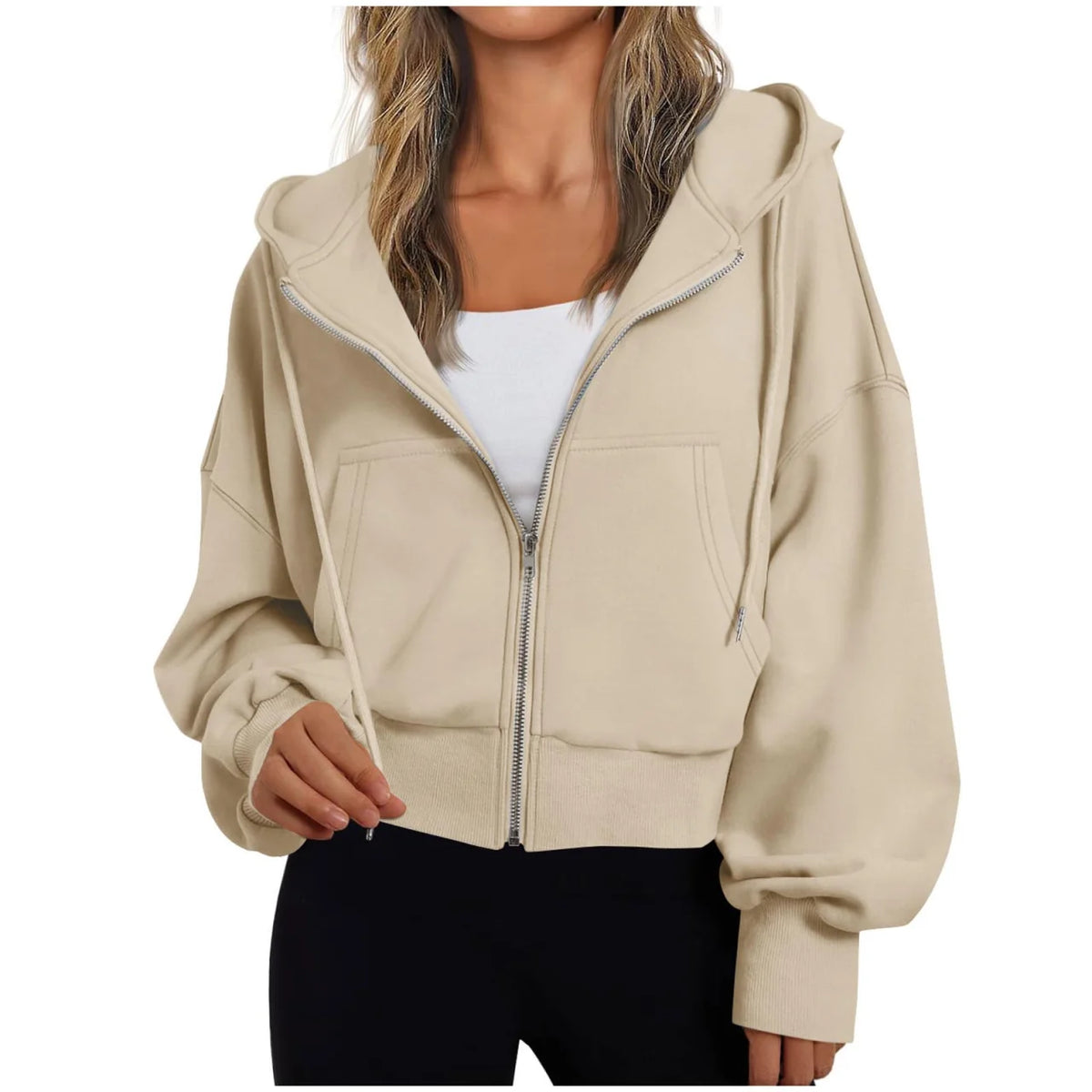 Dames Cropped Hoodie met Rits en Capuchon - Oversized Sweatvest met Steekzakken
