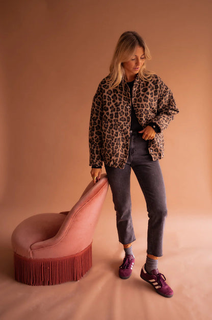 Dames Bomberjack  Luipaard Print Jas Oversized Casual
