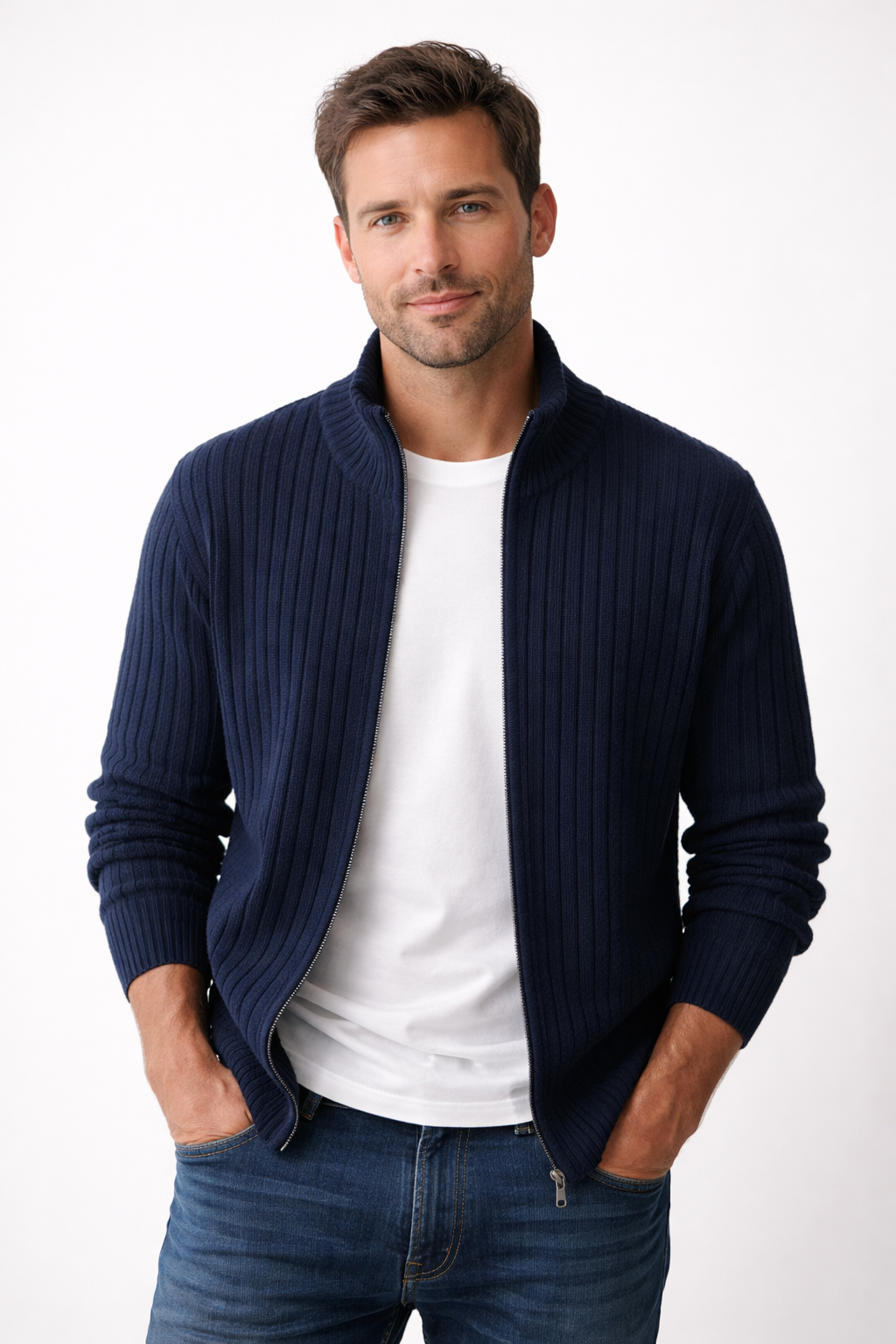 Heren Vest met Rits - Opstaande Kraag Slim Fit