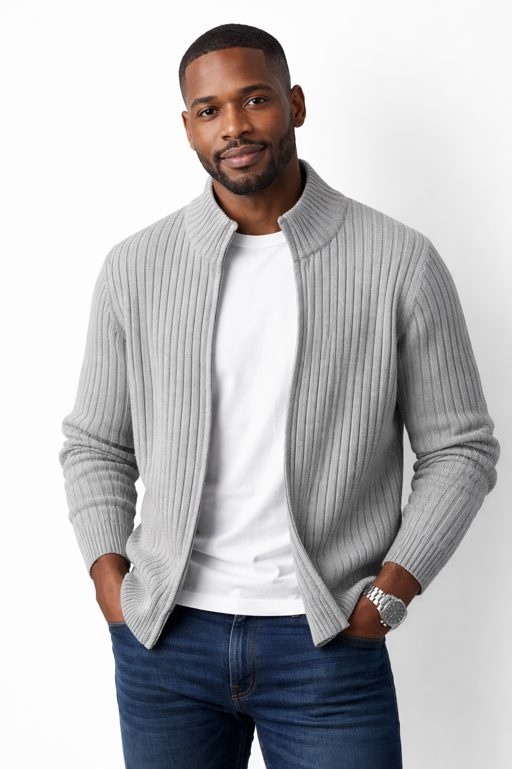 Heren Vest met Rits - Opstaande Kraag Slim Fit