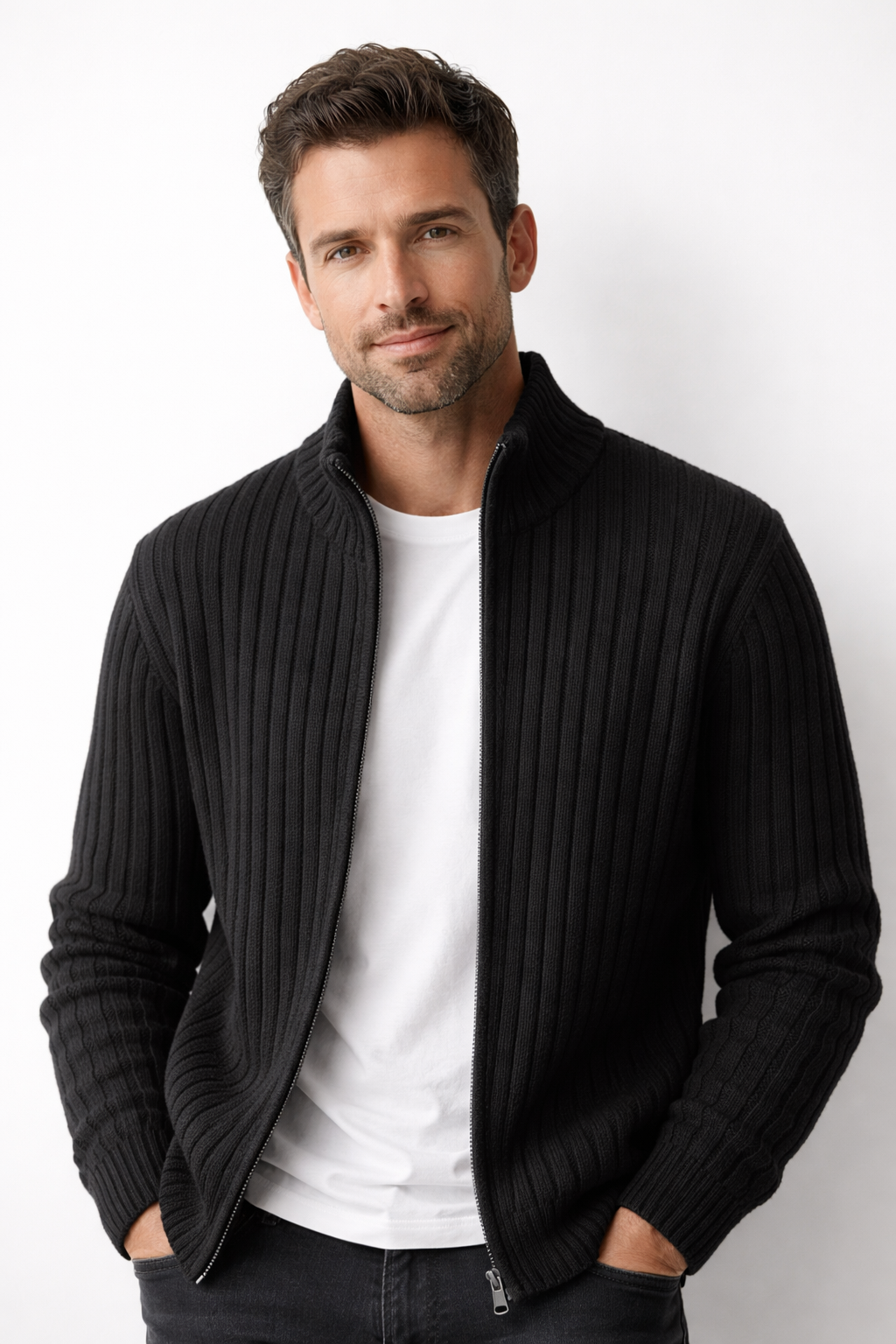 Heren Vest met Rits - Opstaande Kraag Slim Fit