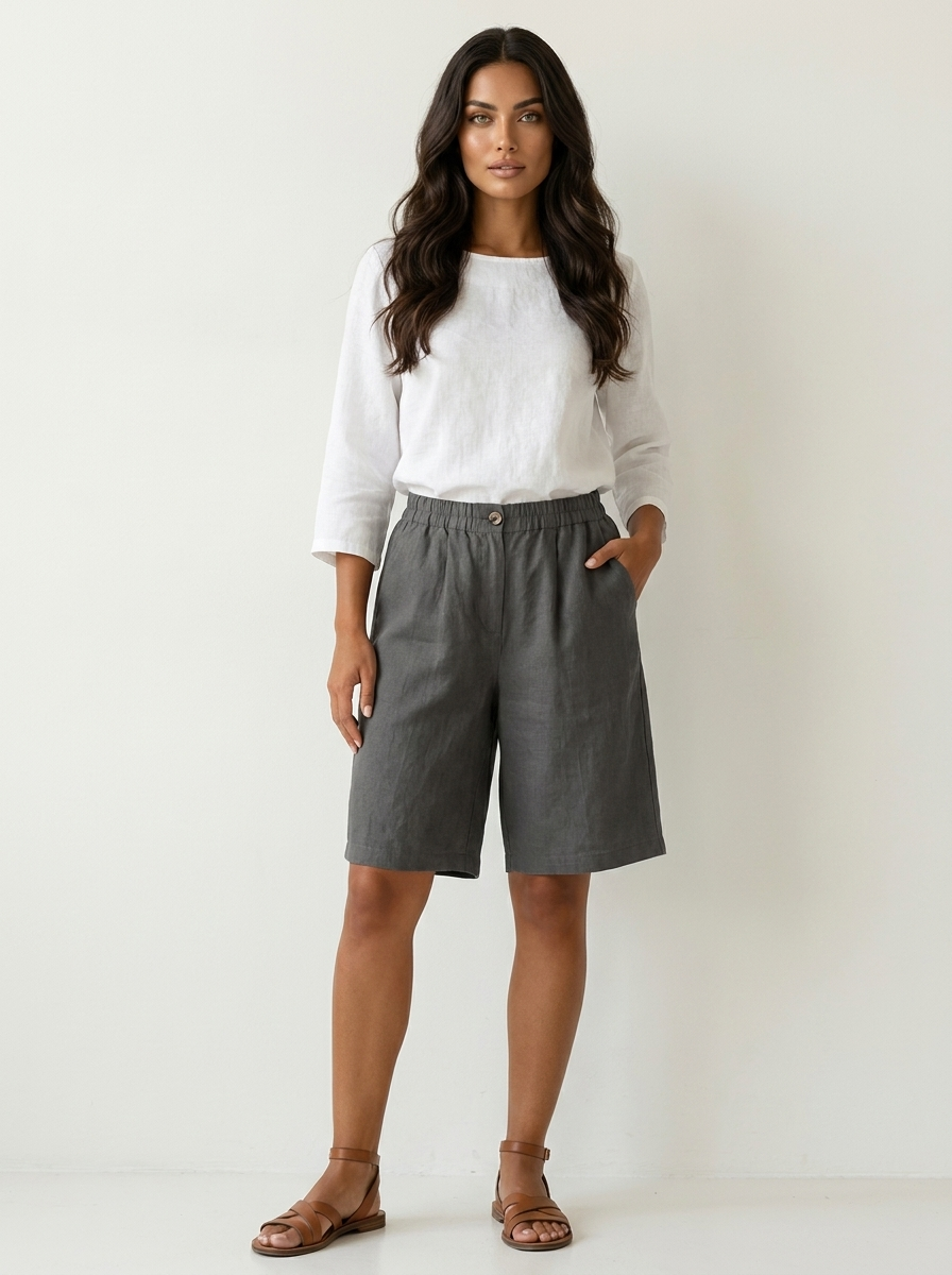 Linnen Look Bermudashort - Luchtig en Comfortabel