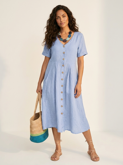 Midi Jurk met Knoopsluiting - Luchtige Zomerse Look