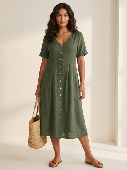 Midi Jurk met Knoopsluiting - Luchtige Zomerse Look