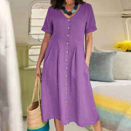 Midi Jurk met Knoopsluiting - Luchtige Zomerse Look