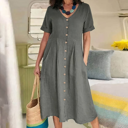 Midi Jurk met Knoopsluiting - Luchtige Zomerse Look
