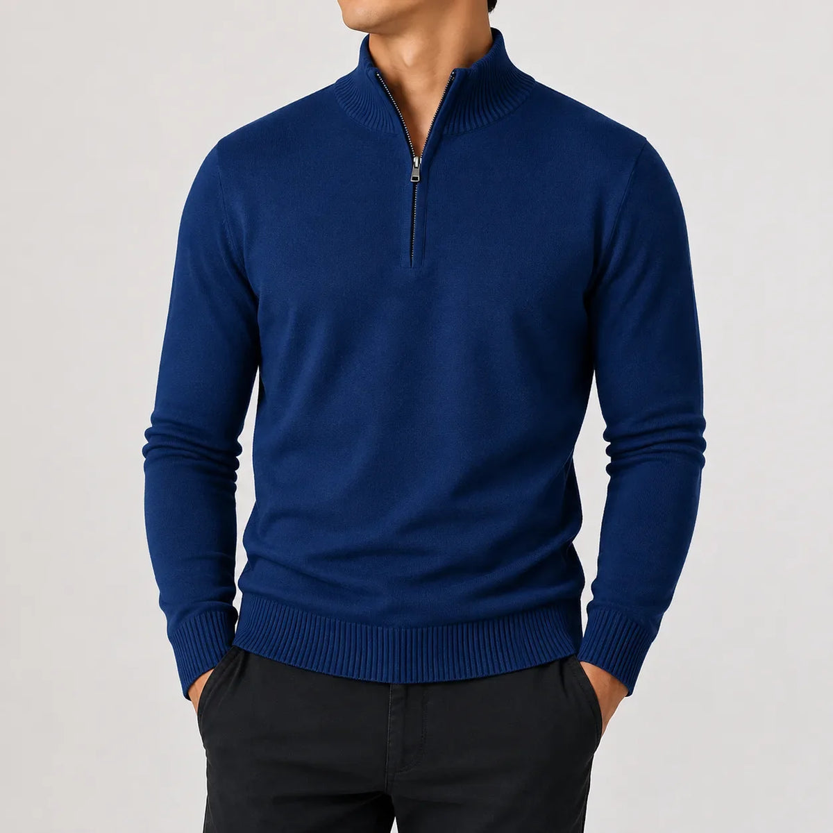 Heren Gebreide Half-Zip Trui met Opstaande Kraag
