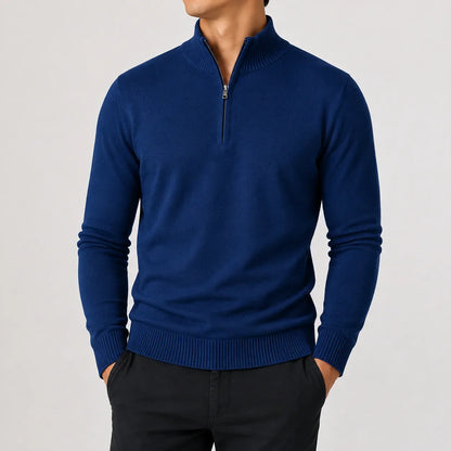 Heren Gebreide Half-Zip Trui met Opstaande Kraag