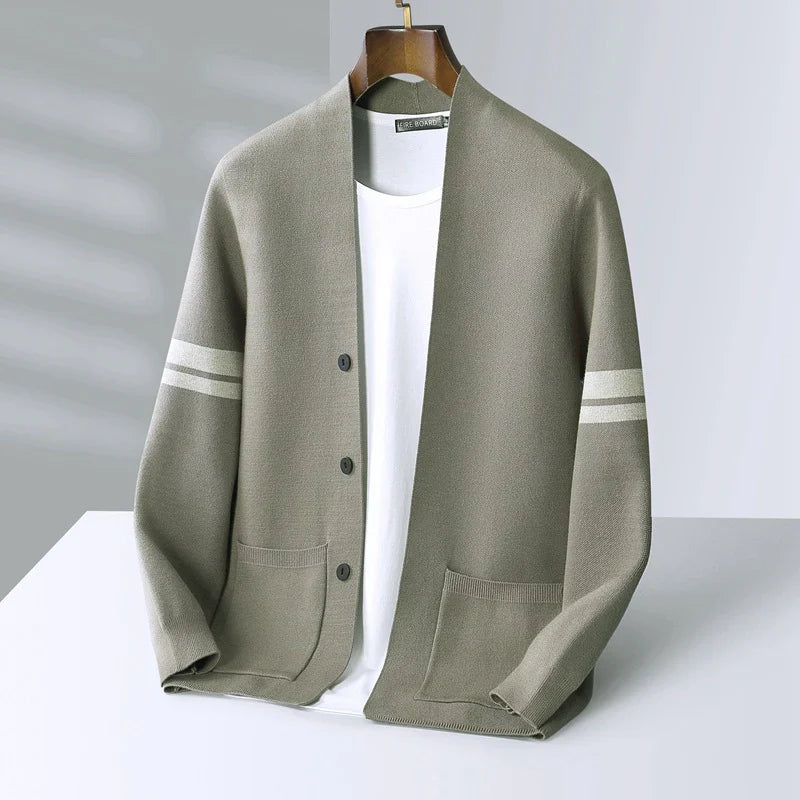 Heren Gebreid Vest – Minimalistisch Design met Strepen en Zakken