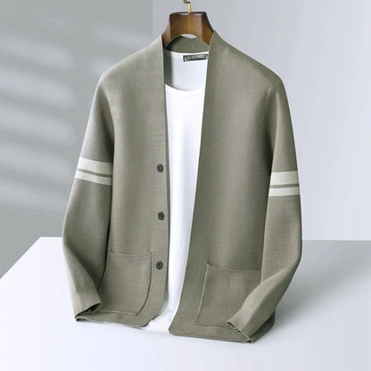 Heren Gebreid Vest – Minimalistisch Design met Strepen en Zakken
