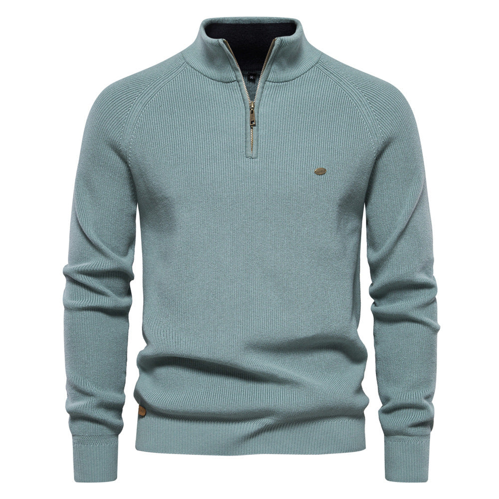 Heren Half Zip Trui met Opstaande Kraag - Ribgebreide Warme Herfsttrui