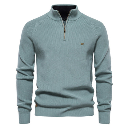 Heren Half Zip Trui met Opstaande Kraag - Ribgebreide Warme Herfsttrui