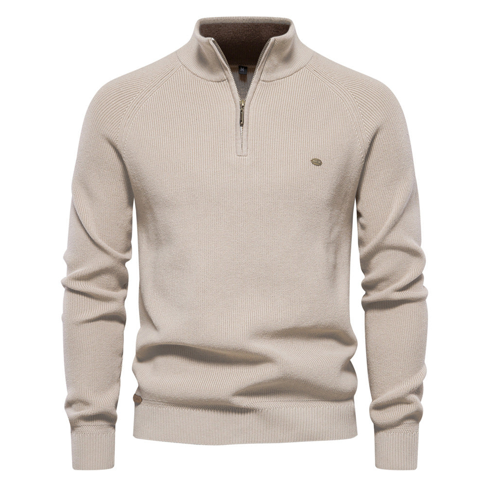 Heren Half Zip Trui met Opstaande Kraag - Ribgebreide Warme Herfsttrui