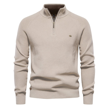 Heren Half Zip Trui met Opstaande Kraag - Ribgebreide Warme Herfsttrui