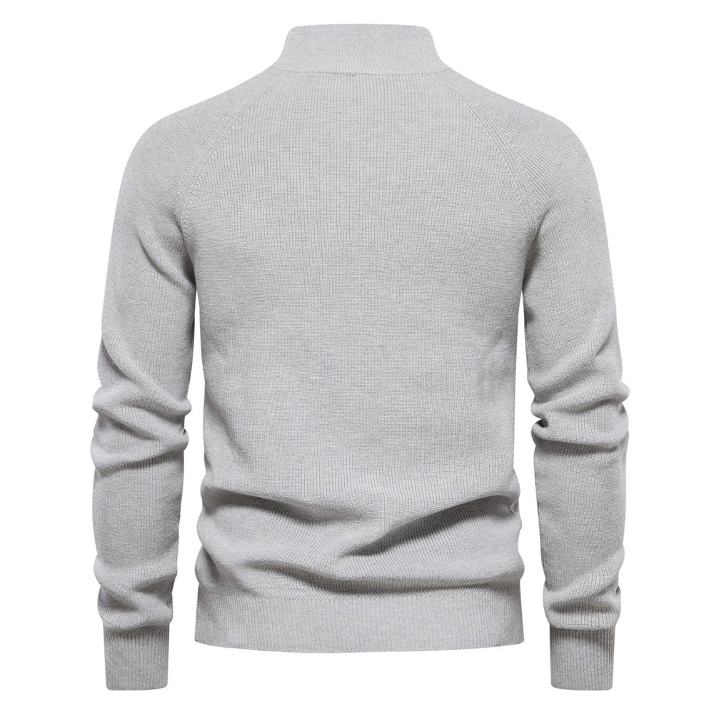 Heren Half Zip Trui met Opstaande Kraag - Ribgebreide Warme Herfsttrui