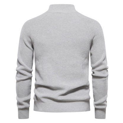 Heren Half Zip Trui met Opstaande Kraag - Ribgebreide Warme Herfsttrui
