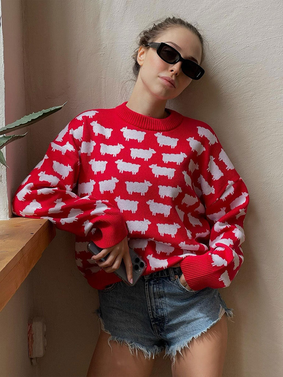 Dames Trui Met Print – Casual Losse Trui Ronde Hals