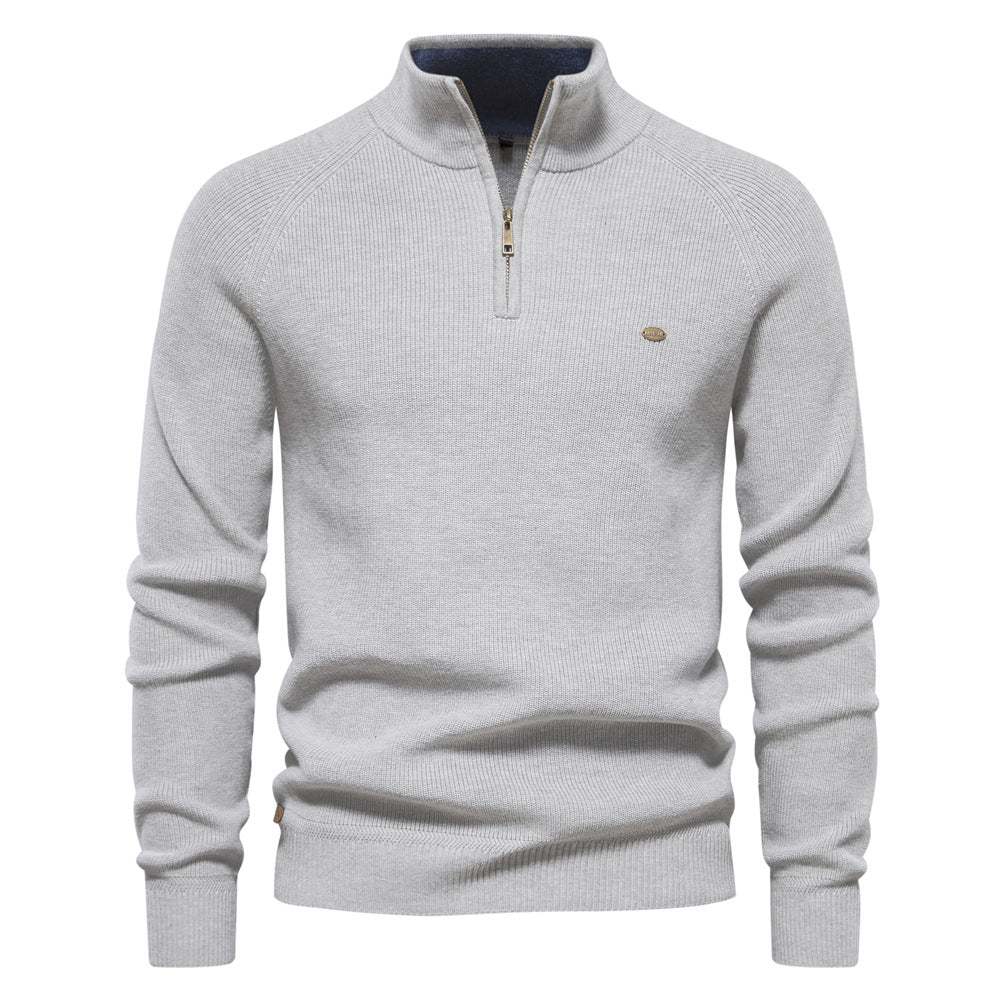 Heren Half Zip Trui met Opstaande Kraag - Ribgebreide Warme Herfsttrui