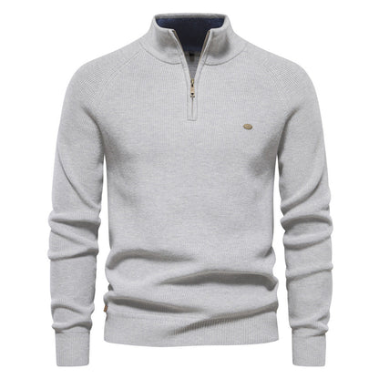 Heren Half Zip Trui met Opstaande Kraag - Ribgebreide Warme Herfsttrui