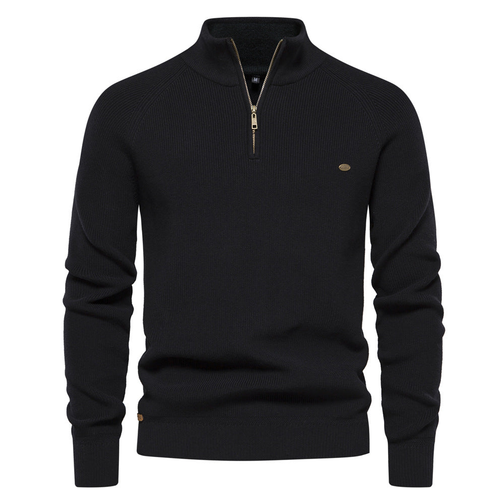 Heren Half Zip Trui met Opstaande Kraag - Ribgebreide Warme Herfsttrui