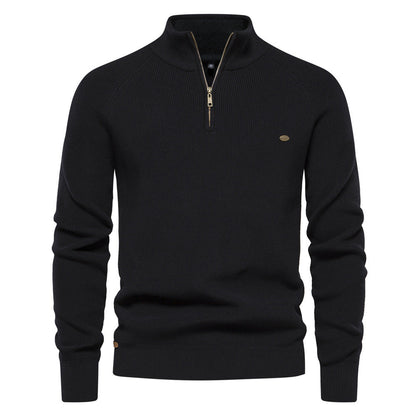 Heren Half Zip Trui met Opstaande Kraag - Ribgebreide Warme Herfsttrui