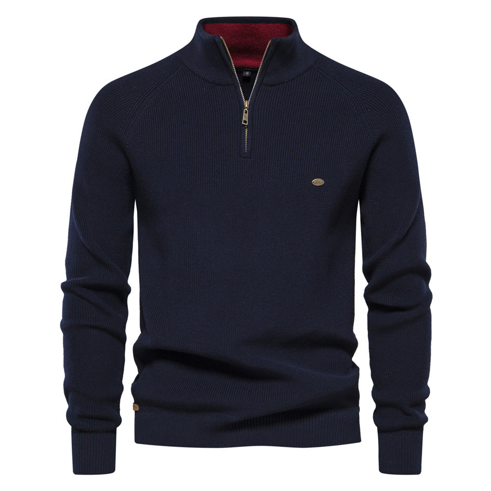 Heren Half Zip Trui met Opstaande Kraag - Ribgebreide Warme Herfsttrui