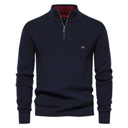 Heren Half Zip Trui met Opstaande Kraag - Ribgebreide Warme Herfsttrui