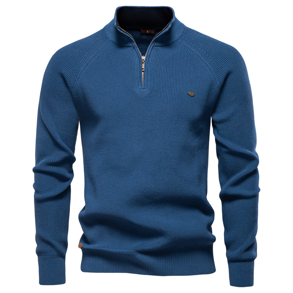 Heren Half Zip Trui met Opstaande Kraag - Ribgebreide Warme Herfsttrui