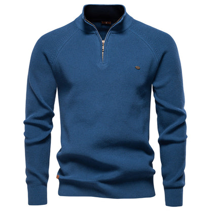 Heren Half Zip Trui met Opstaande Kraag - Ribgebreide Warme Herfsttrui