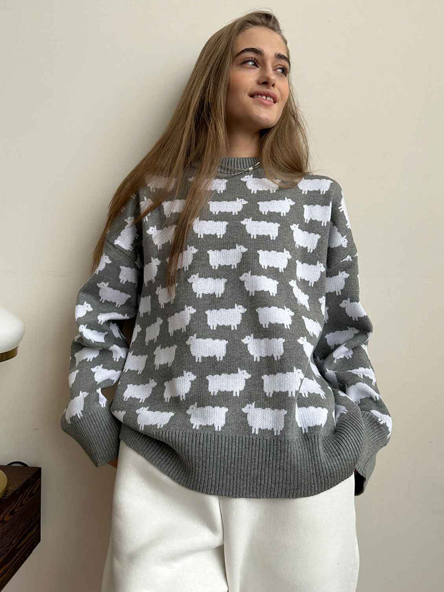 Dames Trui Met Print – Casual Losse Trui Ronde Hals