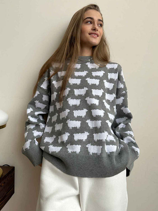 Dames Trui Met Print – Casual Losse Trui Ronde Hals