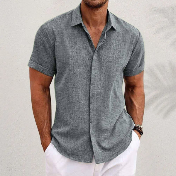 Heren Linnen Overhemd Korte Mouw Ademend Casual Shirt