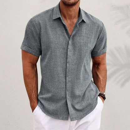 Heren Linnen Overhemd Korte Mouw Ademend Casual Shirt