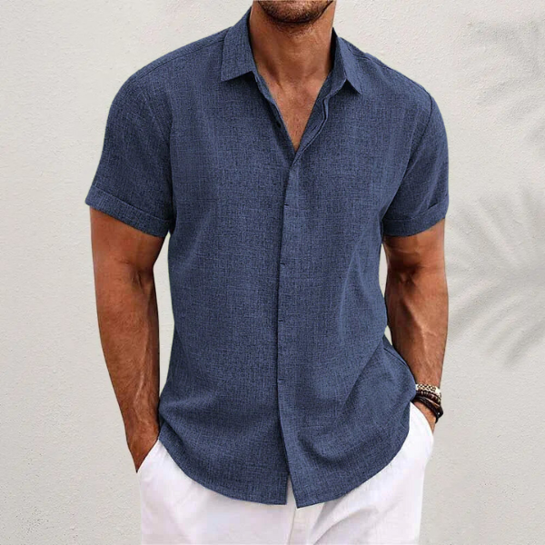 Heren Linnen Overhemd Korte Mouw Ademend Casual Shirt