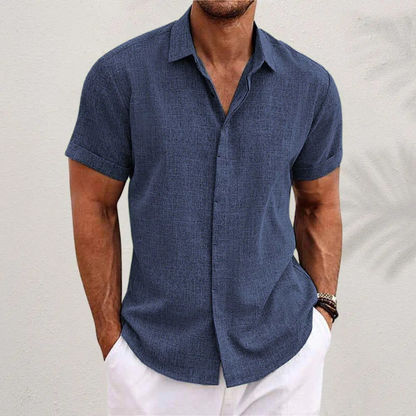 Heren Linnen Overhemd Korte Mouw Ademend Casual Shirt