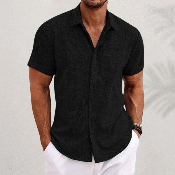 Heren Linnen Overhemd Korte Mouw Ademend Casual Shirt