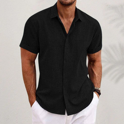 Heren Linnen Overhemd Korte Mouw Ademend Casual Shirt