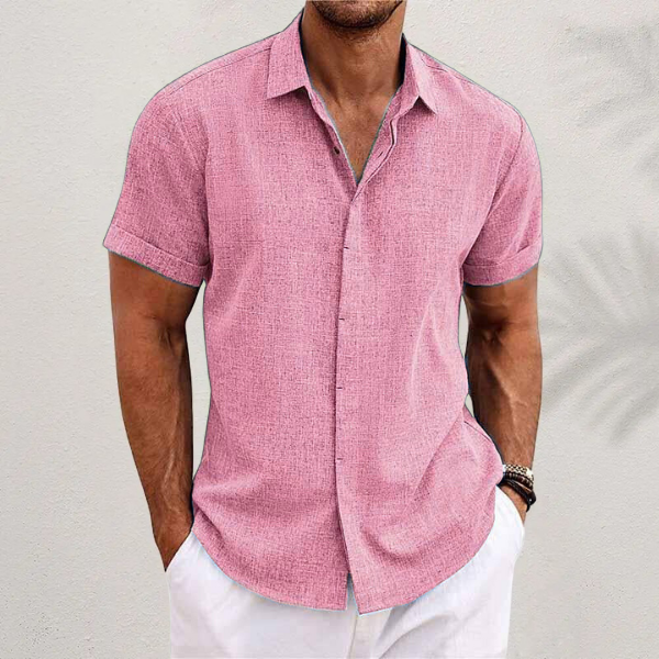 Heren Linnen Overhemd Korte Mouw Ademend Casual Shirt