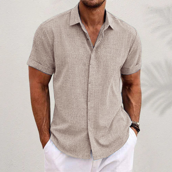 Heren Linnen Overhemd Korte Mouw Ademend Casual Shirt