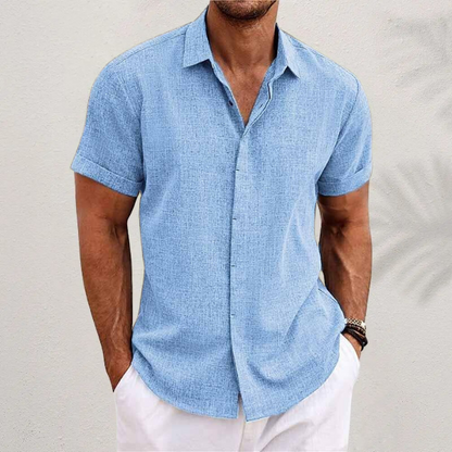 Heren Linnen Overhemd Korte Mouw Ademend Casual Shirt