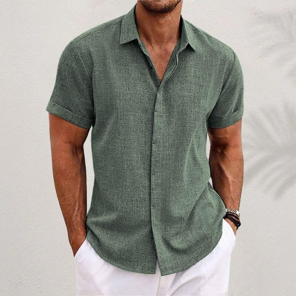 Heren Linnen Overhemd Korte Mouw Ademend Casual Shirt