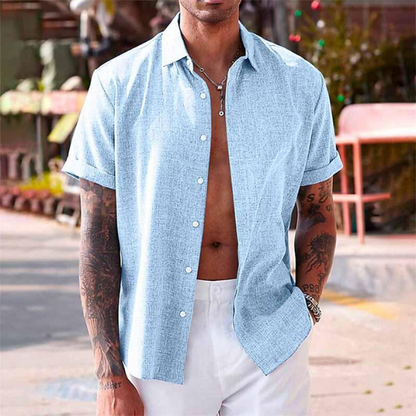Heren Linnen Overhemd Korte Mouw Ademend Casual Shirt