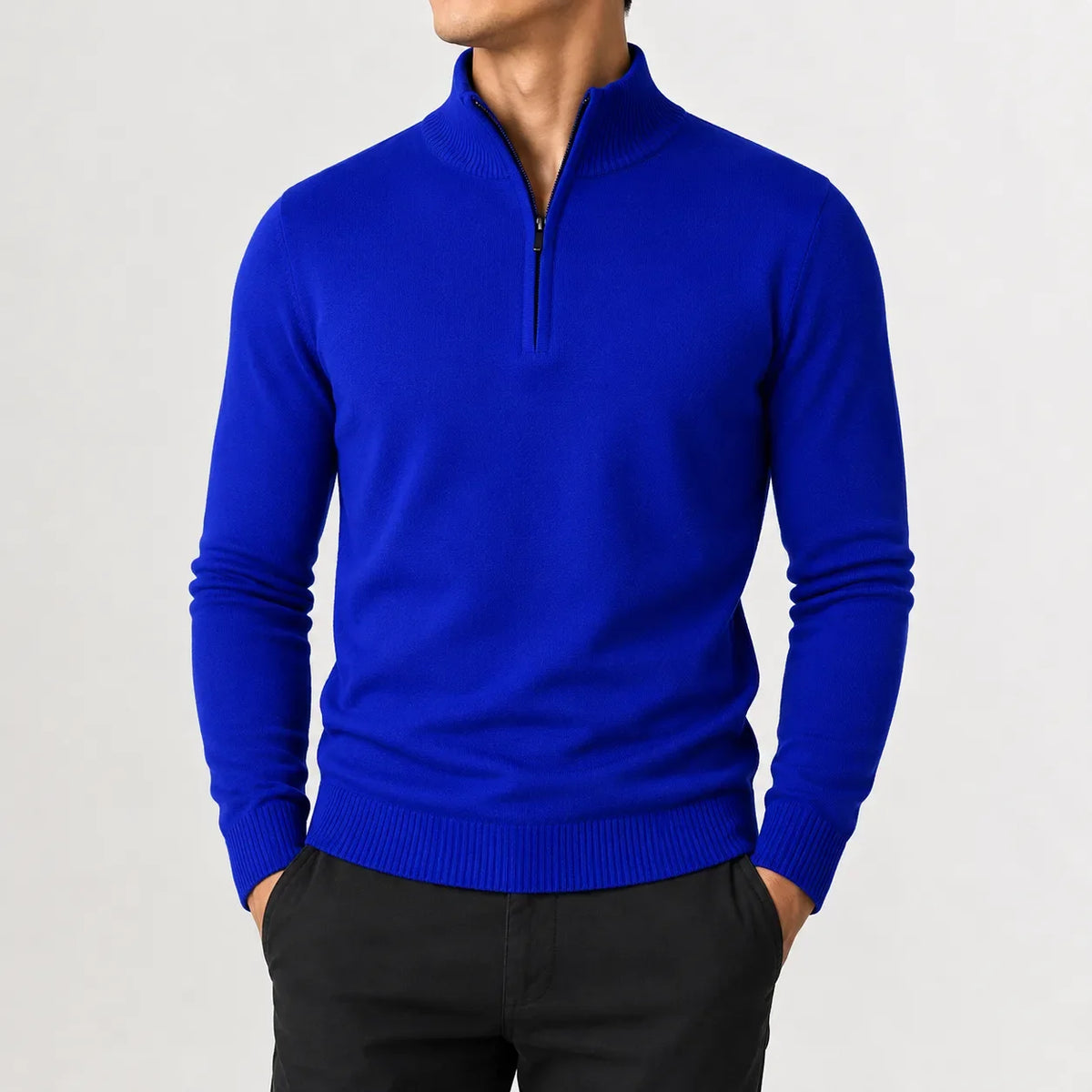 Heren Gebreide Half-Zip Trui met Opstaande Kraag