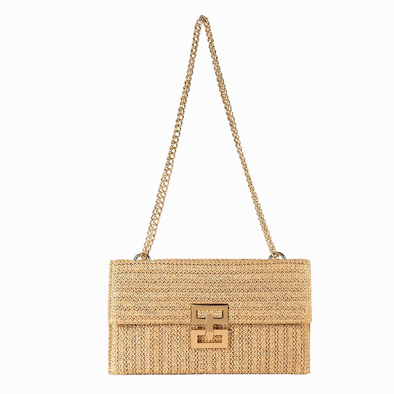 Geweven Schoudertas - Goudkleurige Ketting met Draaislot